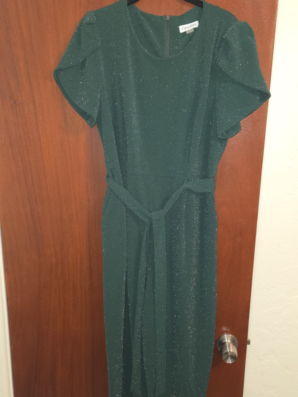 Calvin Klein Forest Green Short-Sleeve Belted Jumpsuit